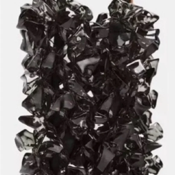 NWT $59 Zara Black Glossy Textured Black Crystal Handbag with Gold Chain - Picture 3 of 7